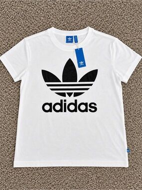 adidas White Tee with Black Trefoil Logo